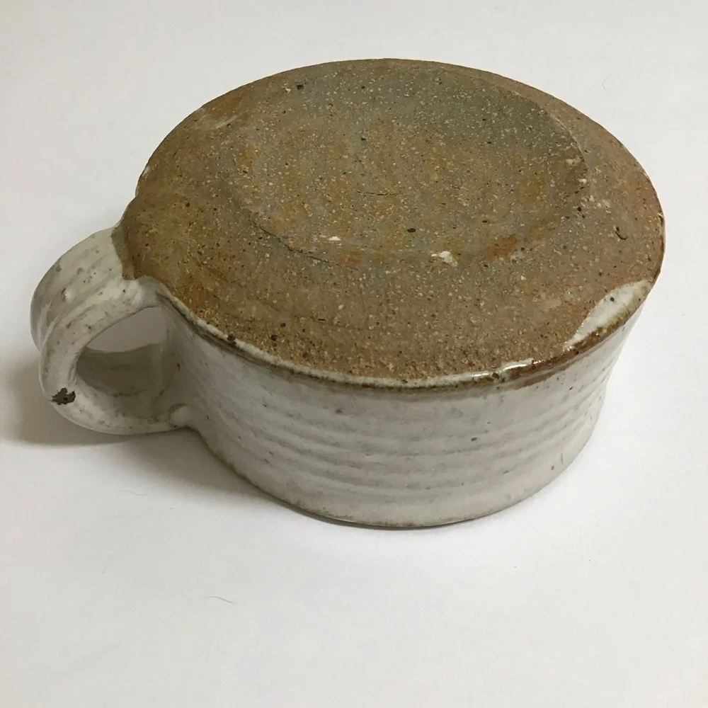 Handmade Studio Pottery Chowder Bowl Handle Natural Speckled Glaze Rustic Cabin